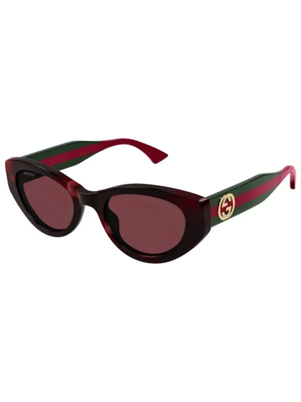 New Gucci Women's Sunglasses Cat Eye Recycled Acetate Frame Havana Green Red